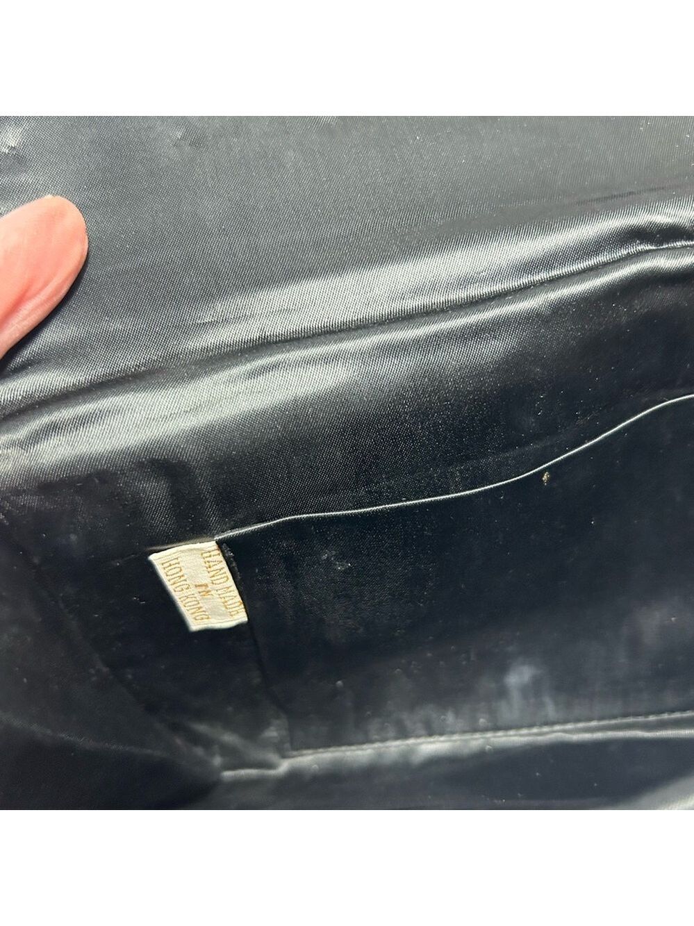 Nice Vintage Art Deco Clutch Black Beaded Sequin Satin Made In Hong Kong - Picture 6 of 9